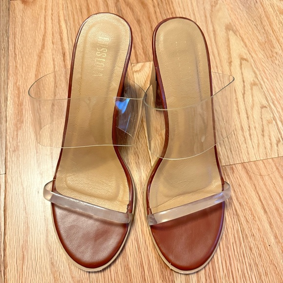 Brown Chunky Heel with Clear Straps - Picture 1 of 4